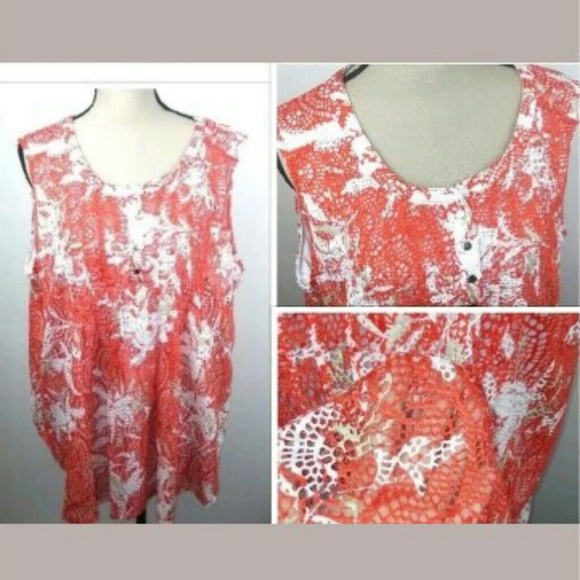 new directions Tops - New Directions Layer Crochet Coral Sleeveless
